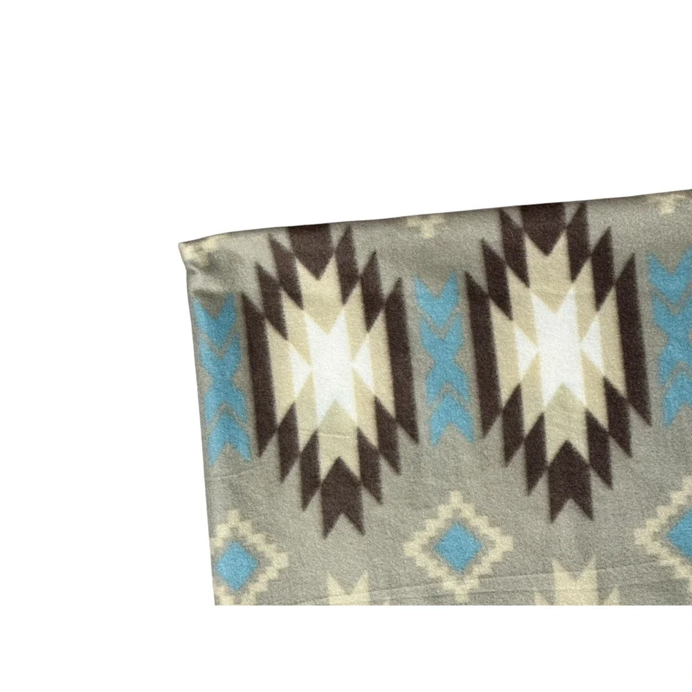 Southwestern Print Throw Blanket Tan Brown Blue Accent Quilt Cover Fleece